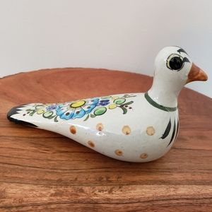 Vintage Tonala Mexican Folk Art Pottery Handpainted Bird Figurine 8" Long Signed